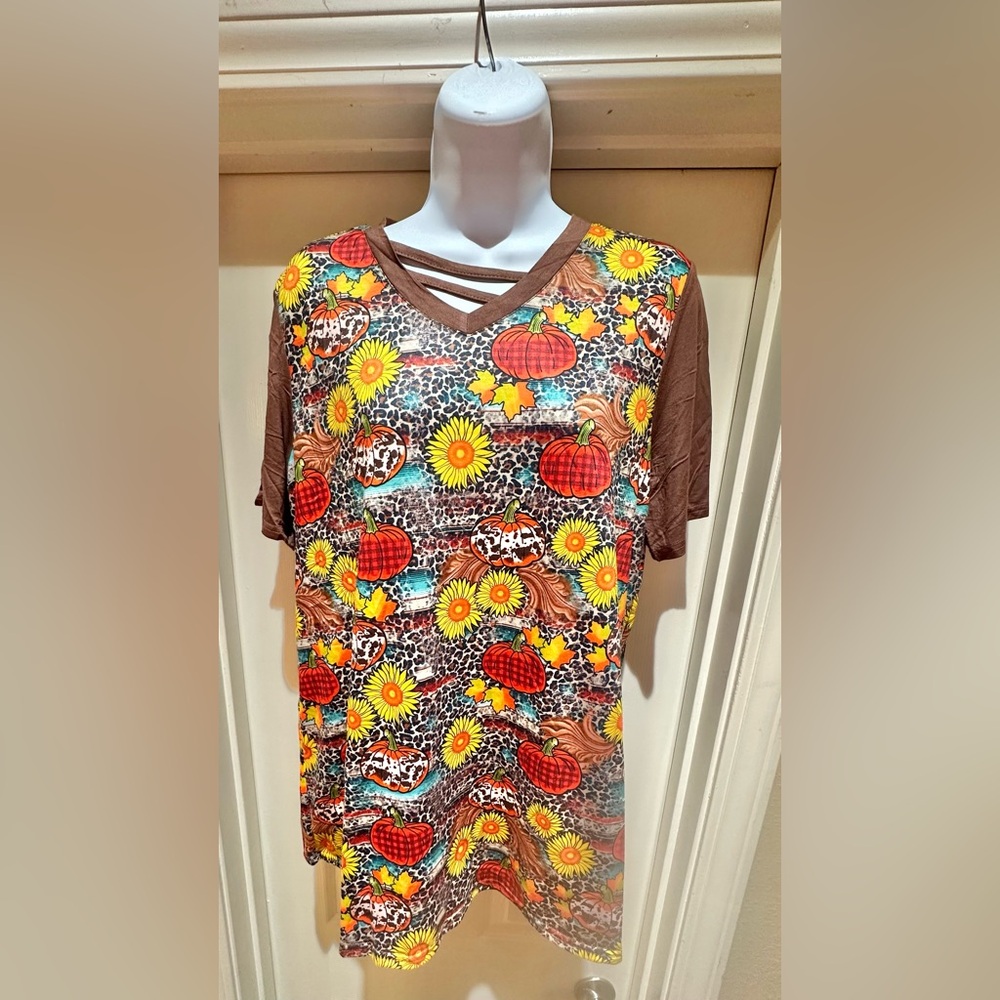 Vibrant Sunflower and Pumpkin Print Blouse